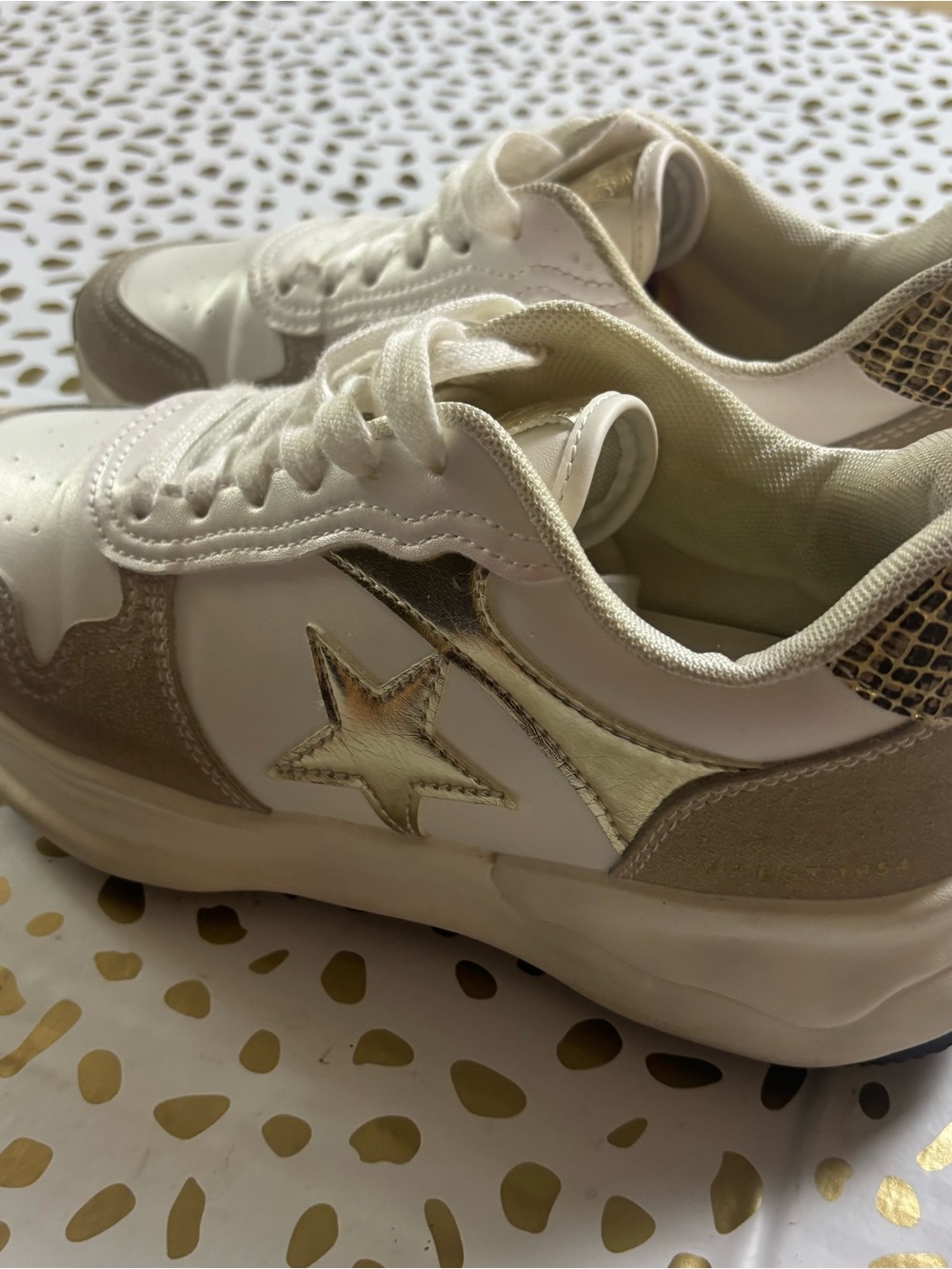 Vintage Havana White Sneakers with Gold Star Accents